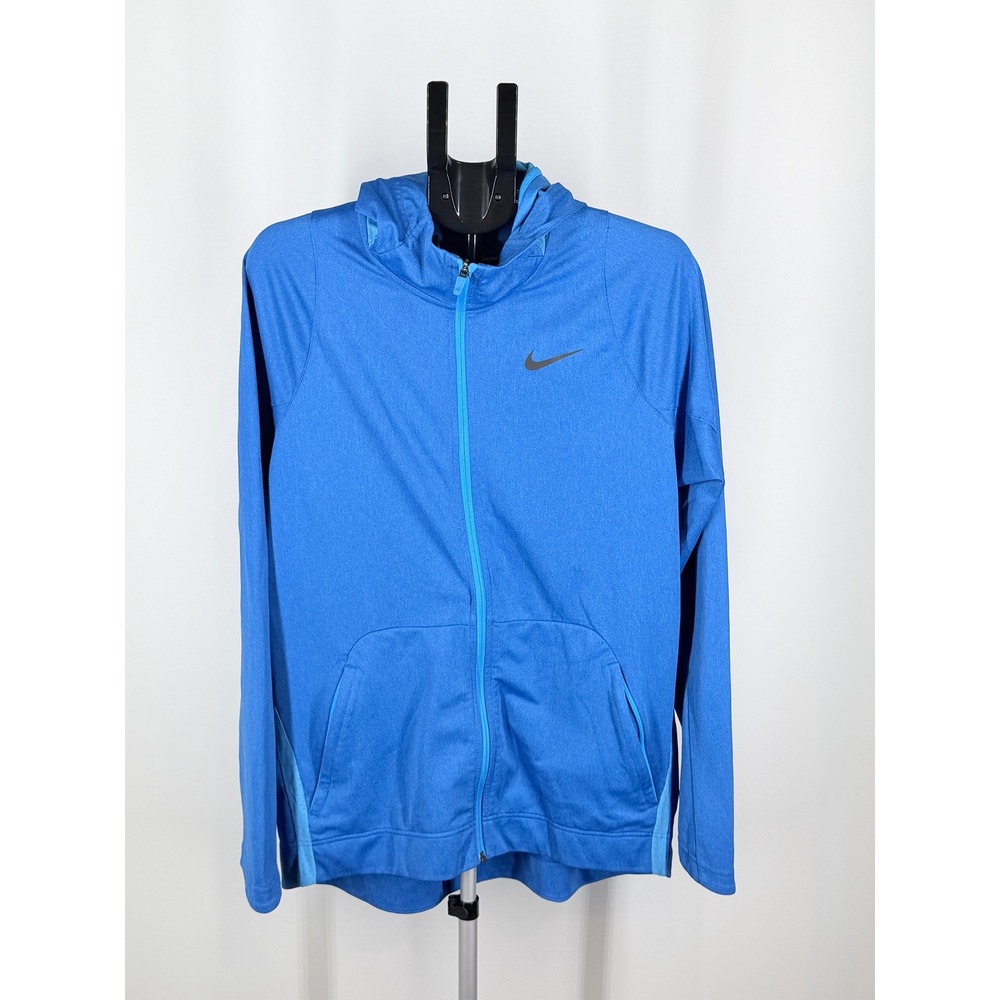 Nike Therma-FIT Mens Blue Full Zip Training Hoodie Heathered Active Jacket L